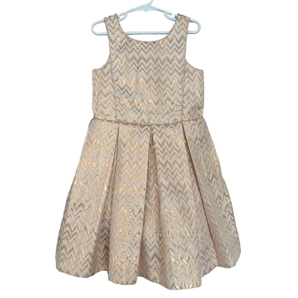 Tahari "Trophy" Rose Gold Dress Chevron Back Zip Flower Girl Holiday Girl's 7